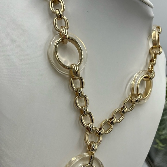 White House Black Market Clear Ring Lucite
Pendant Long Neutral Gold Necklace - Picture 10 of 15